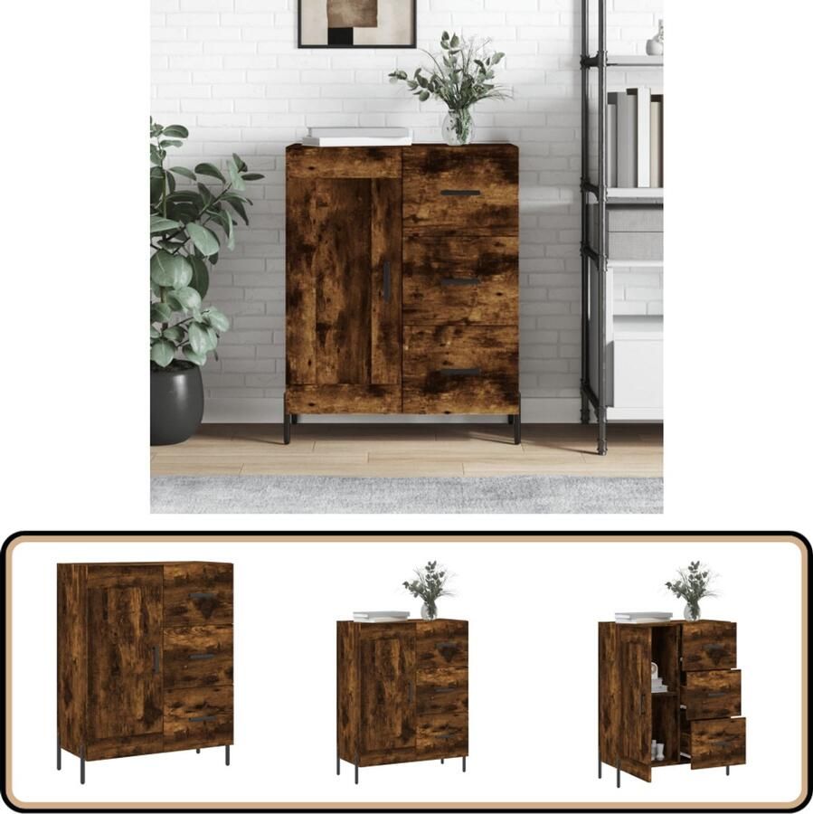 VidaXL Dressoir 69 5x34x90 cm Gerookt Eiken Dressoir Opbergkast Houten Dressoir Vintage Dressoir Landelijk Dressoir