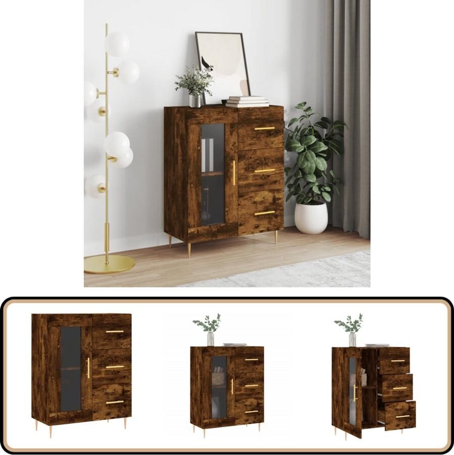 VidaXL Dressoir 69 5x34x90 cm Gerookt Eiken Dressoir Vintage Dressoir Houten Dressoir Landelijk Dressoir Salontafel - Foto 4