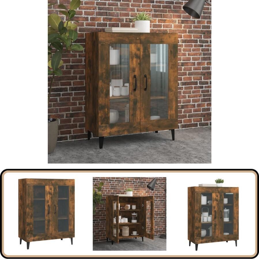 VidaXL Dressoir 69 5x34x90 cm Gerookt Eiken Glas Dressoirs Houten Dressoir Vintage Dressoir Landelijk Dressoir Gerookt Eiken - Foto 2