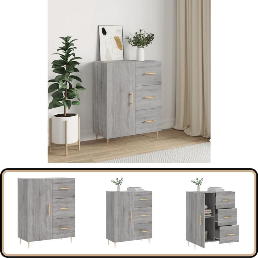 VidaXL Dressoir 69 5x34x90 cm Grijs Sonoma Eik Dressoir Vintage Grijze Dressoirs Houten Dressoir Salontafel Opbergmeubel - Foto 2