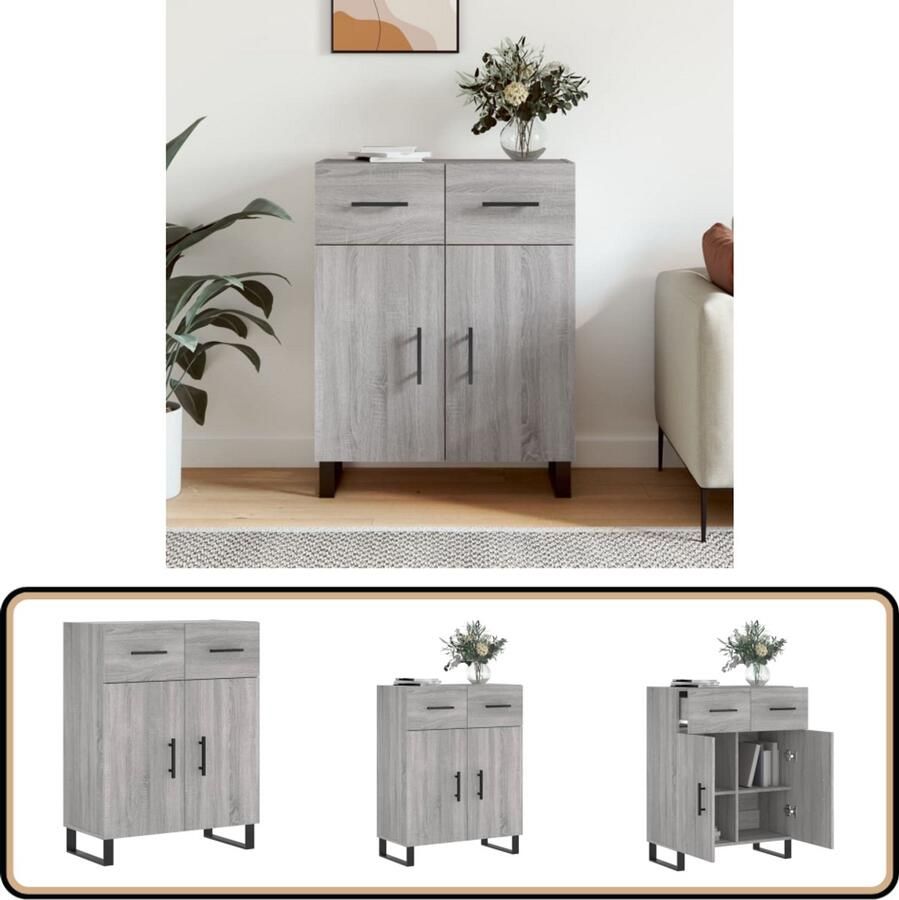 VidaXL Dressoir 69 5x34x90 cm Grijs Sonoma Eiken Dressoir Commode Kast Houten Dressoir Grijze Dressoir