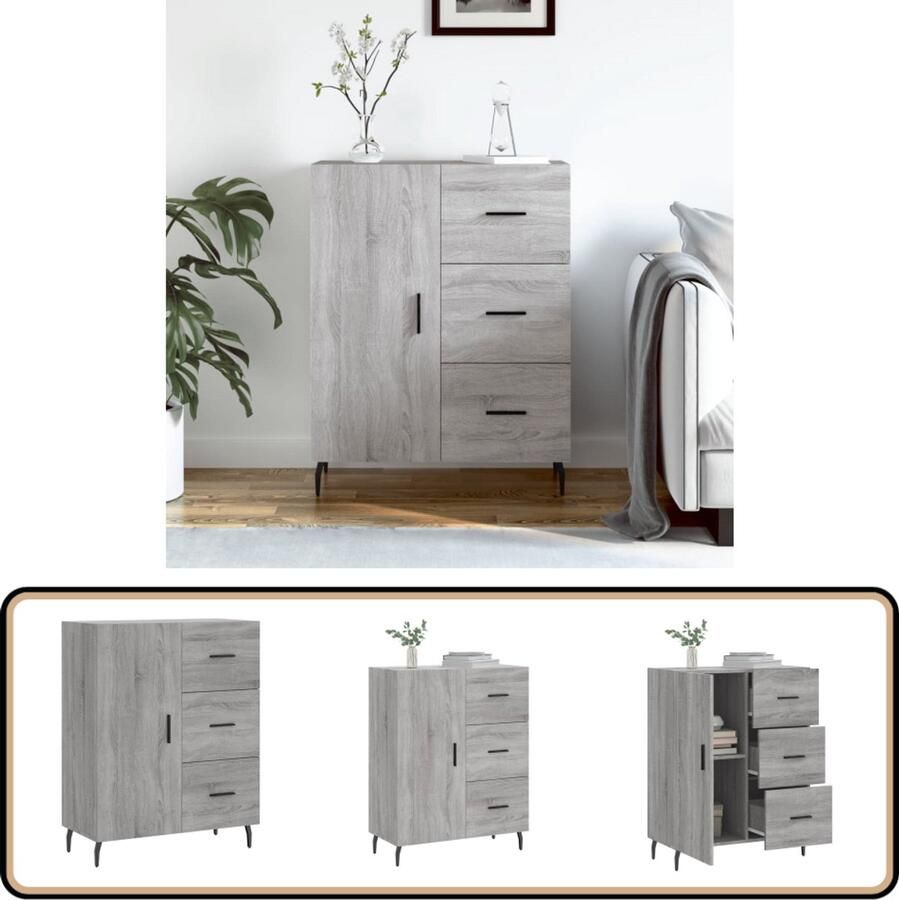 VidaXL Dressoir 69 5x34x90 cm Grijs Sonoma Eiken Dressoir Grijze Dressoirs Houten Dressoir Klassiek Dressoir Salontafel - Foto 2