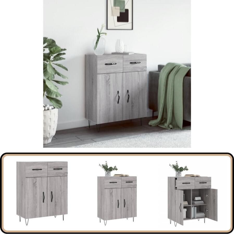 VidaXL Dressoir 69 5x34x90 cm Grijs Sonoma Eiken Dressoir Houten Dressoir Grijze Dressoir Modern Dressoir Salontafel