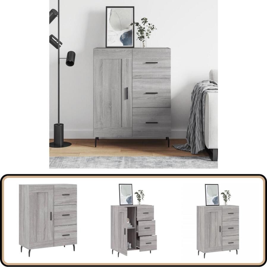 VidaXL Dressoir 69 5x34x90 cm Grijs Sonoma Eiken Dressoir Kast Salontafel Houten Dressoir Grijze Dressoir