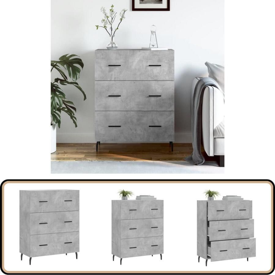 VidaXL Dressoir 69 5x34x90 cm Hout Betongrijs Dressoir Buffetkast Kast Houten Dressoir Grijze Dressoir - Foto 10