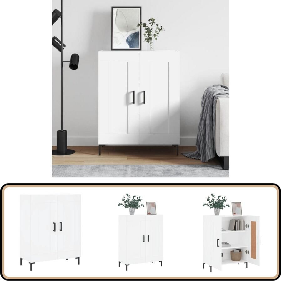 VidaXL Dressoir 69 5x34x90 cm Hout en Metaal Wit Dressoir Vintage Houten Dressoir Witte Dressoir Opbergkast Salontafel - Foto 2