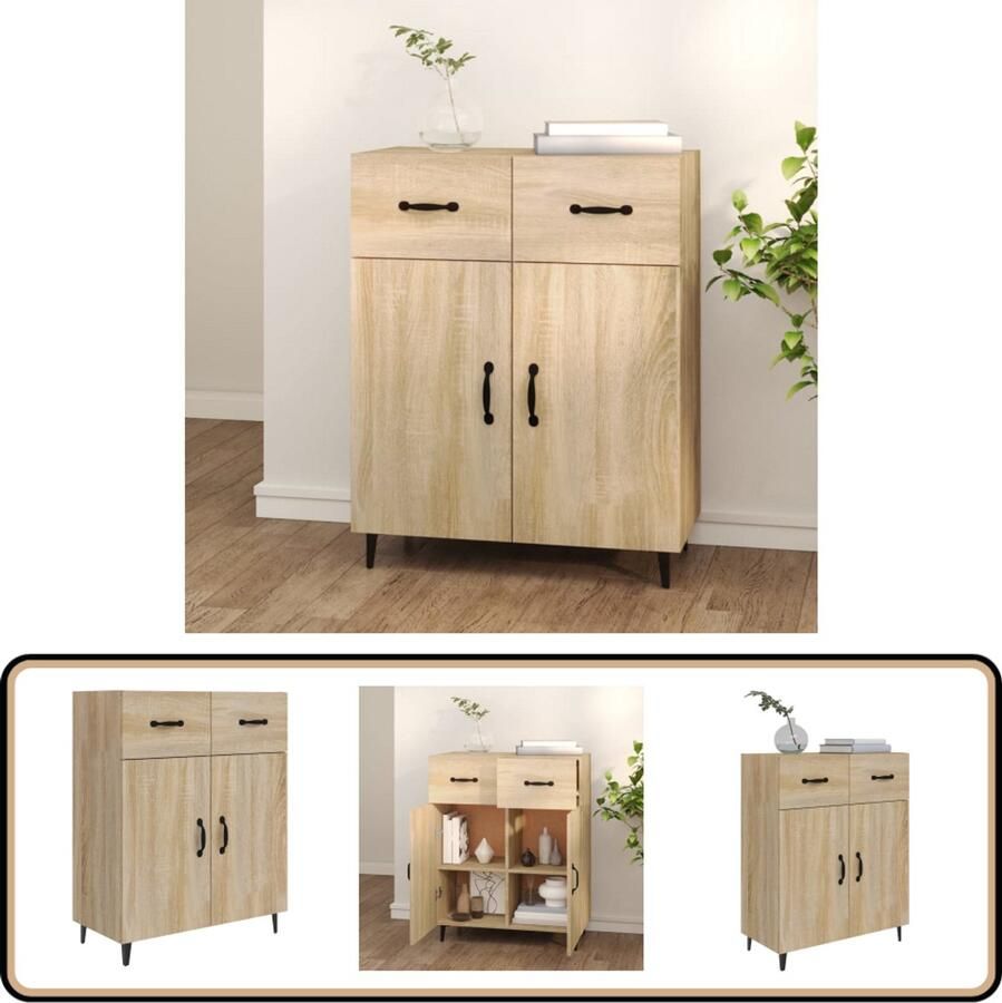 VidaXL Dressoir 69 5x34x90 cm Sonoma Eiken Kleur Dressoir Buffetkast Salontafel Houten Kast Sonomapine - Foto 2