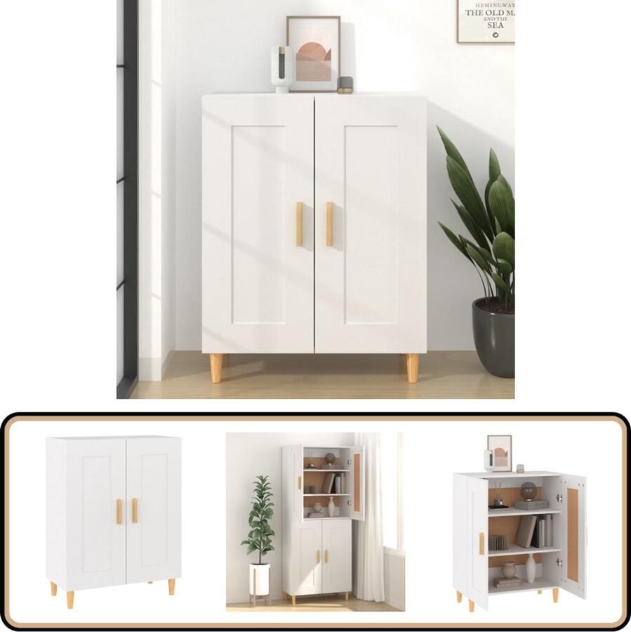 VidaXL Dressoir 69 5x34x90 cm Wit Bewerkt Hout Dressoir Bijzettafel Kast Houten Meubel Witte Kast - Foto 2