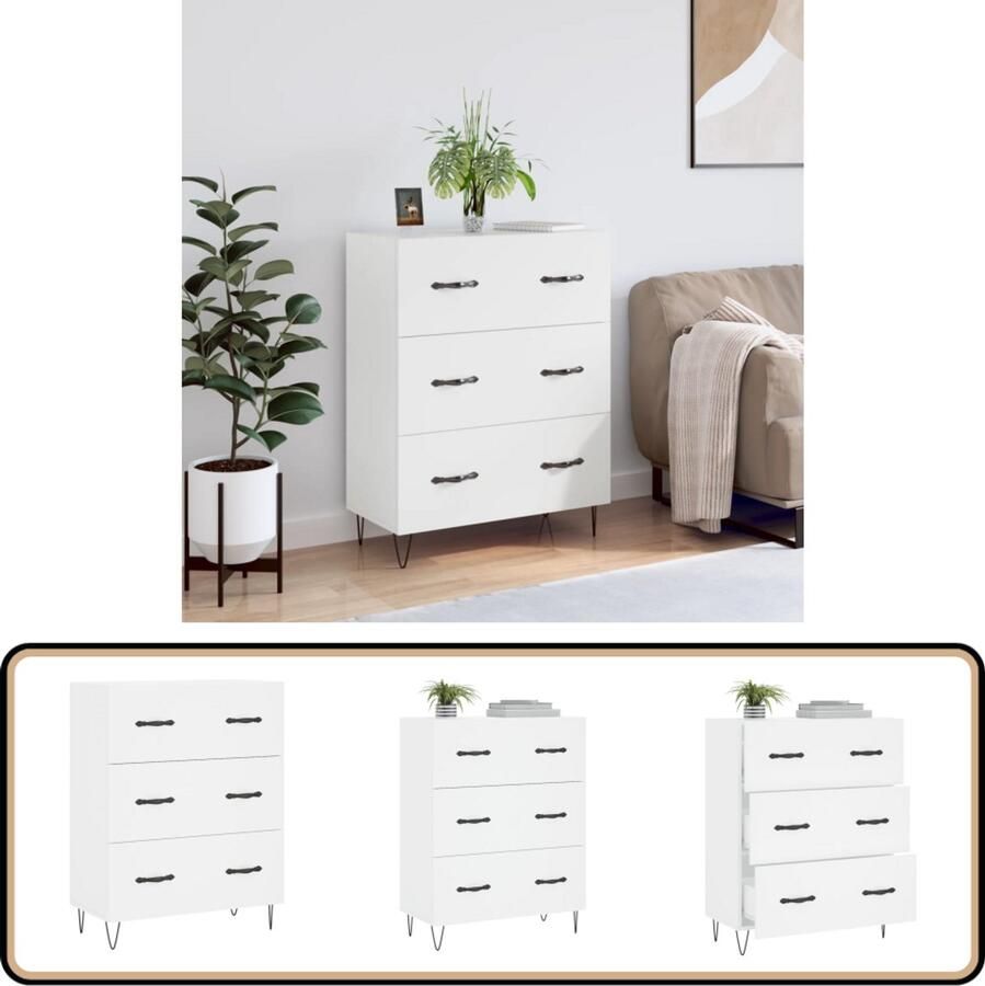 VidaXL Dressoir 69 5x34x90 cm Wit Bewerkt Hout Dressoir Buffetkast Kast Houten Dressoir Wit Dressoir