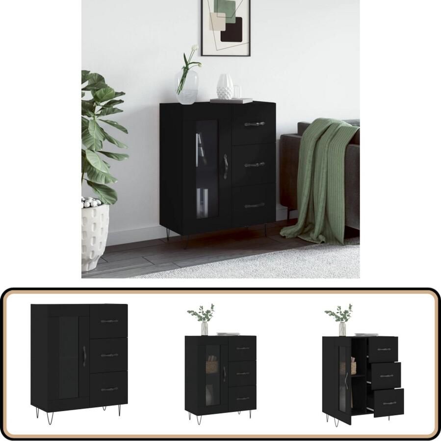 VidaXL Dressoir 69 5x34x90 cm Zwart Bewerkt Hout Dressoir Zwarte Dressoir Houten Dressoir Vintage Dressoir Salontafel - Foto 2