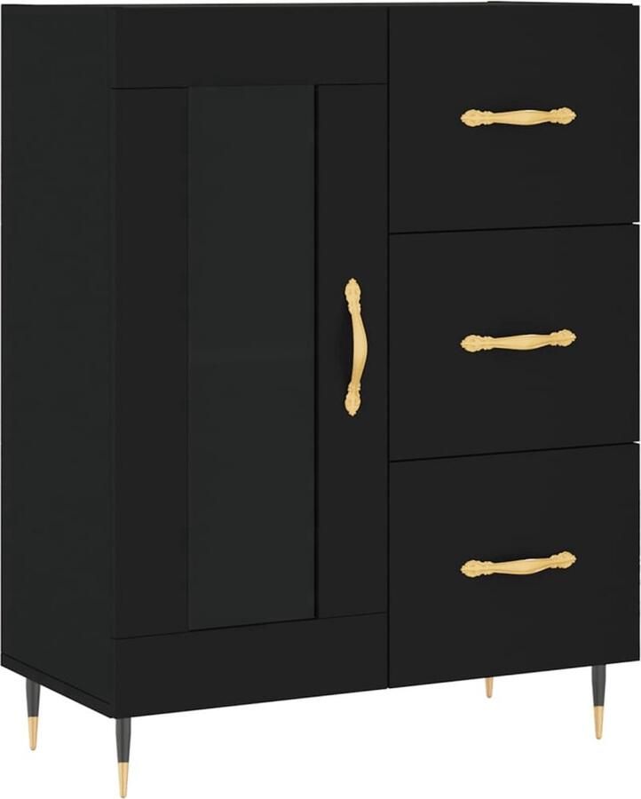 VidaXL Dressoir 69 5x34x90 cm Zwart Hout & Metaal Dressoir Klassiek Meubel Zwarte Dressoir Houten Dressoir Opbergmeubel