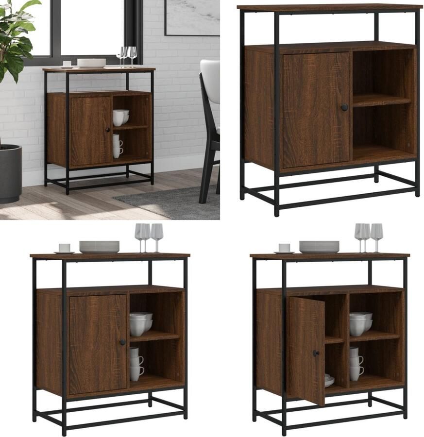 VidaXL Dressoir 69x35x80 cm bewerkt hout bruin eikenkleur Dressoir Dressoirs Opbergkast Wandkast