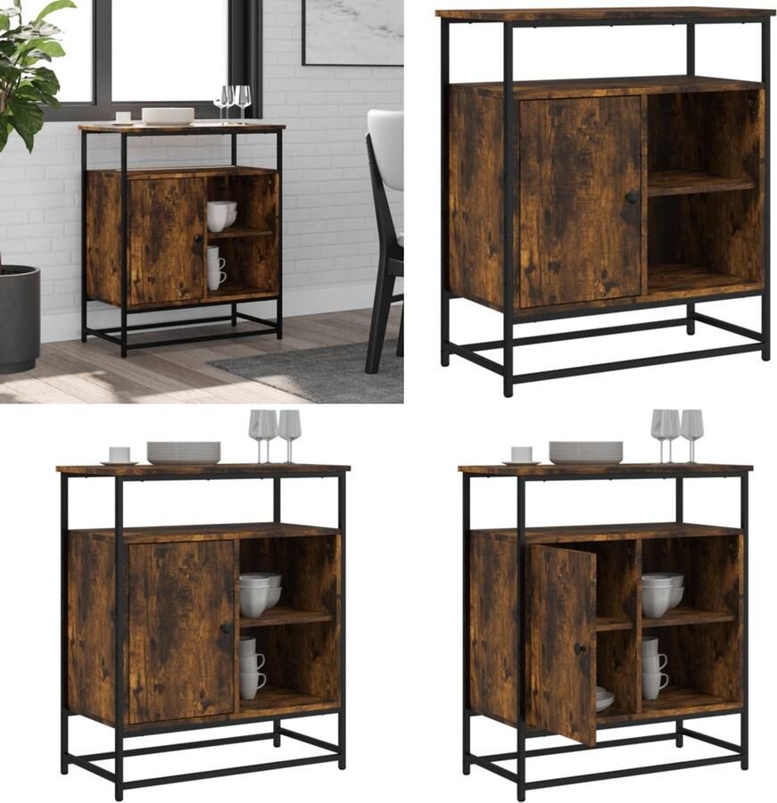 VidaXL Dressoir 69x35x80 cm bewerkt hout gerookt eikenkleurig Dressoir Dressoirs Opbergkast Wandkast