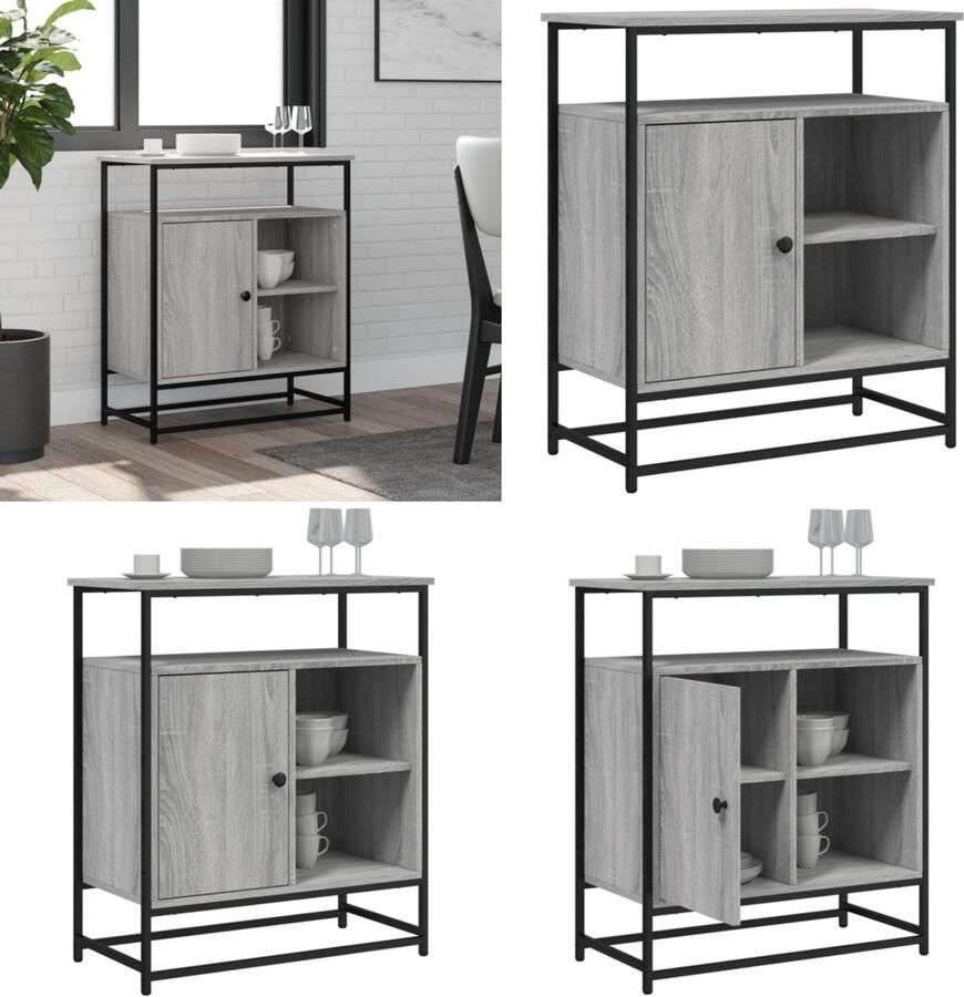 VidaXL Dressoir 69x35x80 cm bewerkt hout grijs sonoma eikenkleurig Dressoir Dressoirs Opbergkast Wandkast