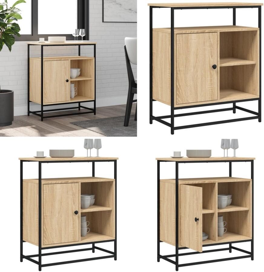 VidaXL Dressoir 69x35x80 cm bewerkt hout sonoma eikenkleurig Dressoir Dressoirs Opbergkast Wandkast