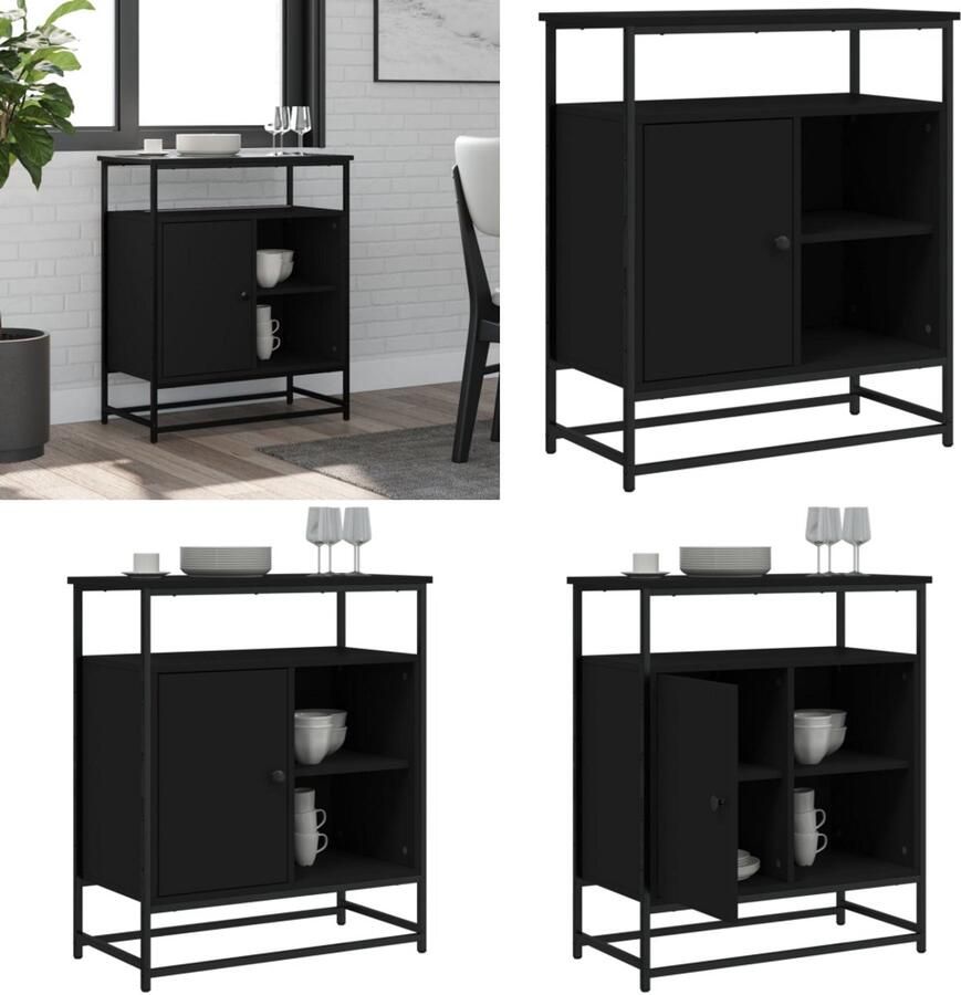 VidaXL Dressoir 69x35x80 cm bewerkt hout zwart Dressoir Dressoirs Opbergkast Wandkast