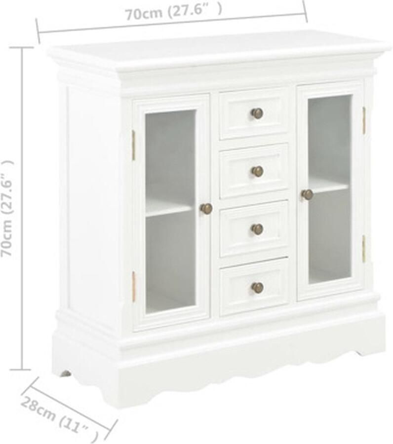 VidaXL Dressoir 70x28x70 cm massief grenenhout wit Dressoir Meubel Salontafel Opslagmeubilair Grenenhouten Dressoir - Foto 2
