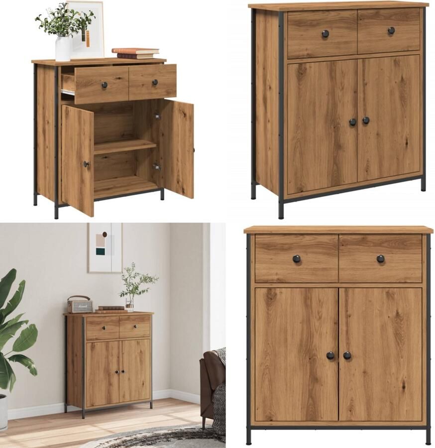 VidaXL Dressoir 70x30x80 cm bewerkt hout artisanaal eikenkleur Dressoir Dressoirs Opbergkast Wandkast