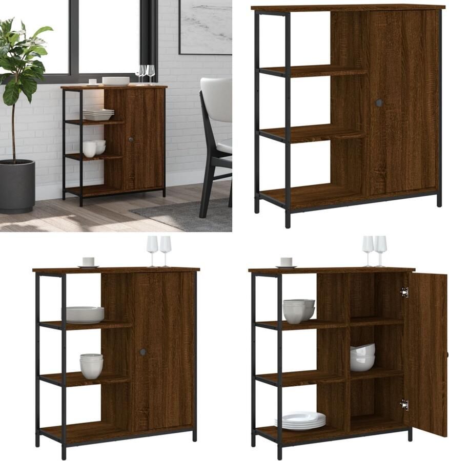 VidaXL Dressoir 70x30x80 cm bewerkt hout bruin eikenkleur Dressoir Dressoirs Opbergkast Wandkast - Foto 2