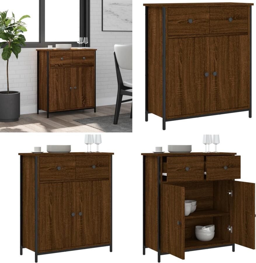 VidaXL Dressoir 70x30x80 cm bewerkt hout bruin eikenkleur Dressoir Dressoirs Opbergkast Wandkast
