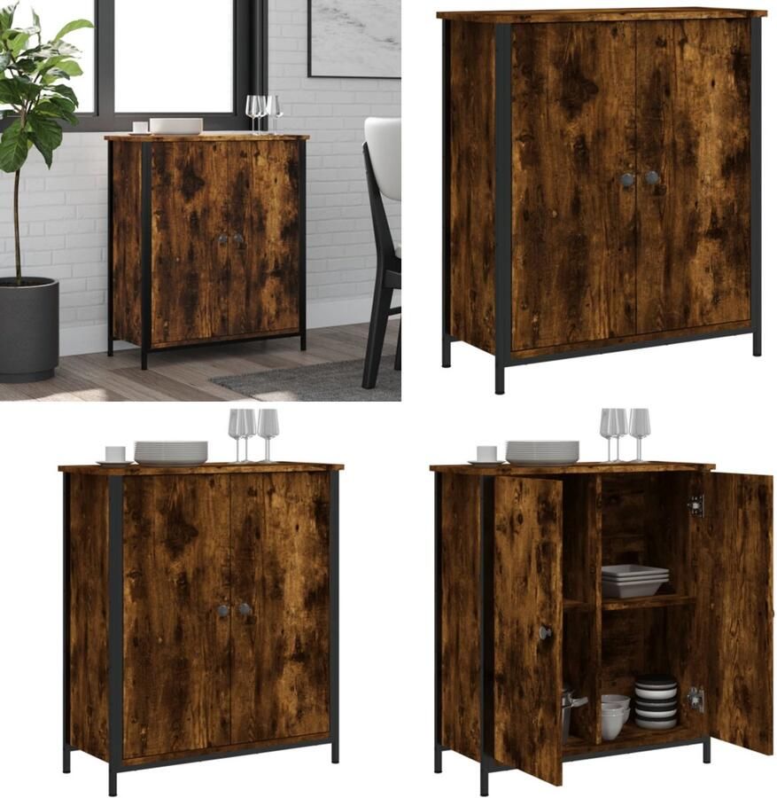 VidaXL Dressoir 70x30x80 cm bewerkt hout gerookt eikenkleurig Dressoir Dressoirs Opbergkast Wandkast