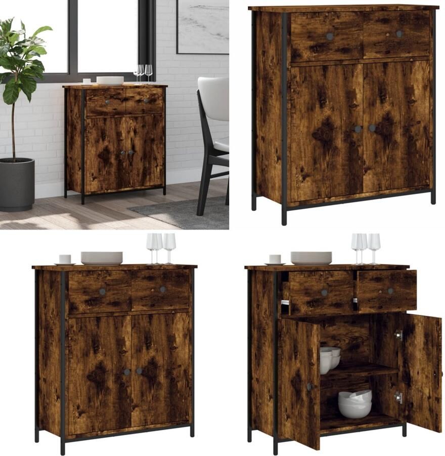 VidaXL Dressoir 70x30x80 cm bewerkt hout gerookt eikenkleurig Dressoir Dressoirs Opbergkast Wandkast