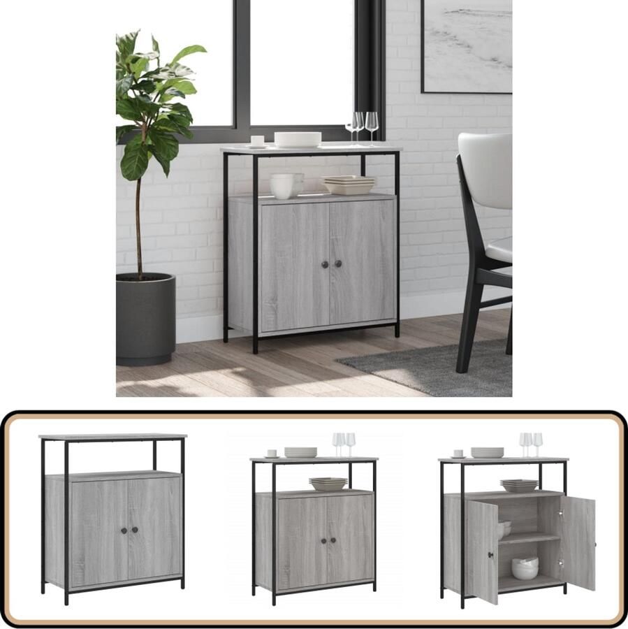 VidaXL Dressoir 70x30x80 cm Grijs Sonoma Eiken Dressoir Kast Opbergkast Salontafel Livingroom Furniture - Foto 4