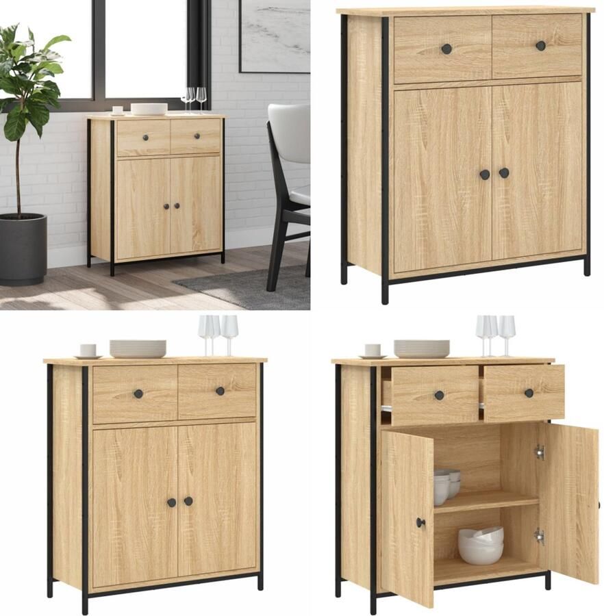 VidaXL Dressoir 70x30x80 cm bewerkt hout sonoma eikenkleurig Dressoir Dressoirs Opbergkast Wandkast