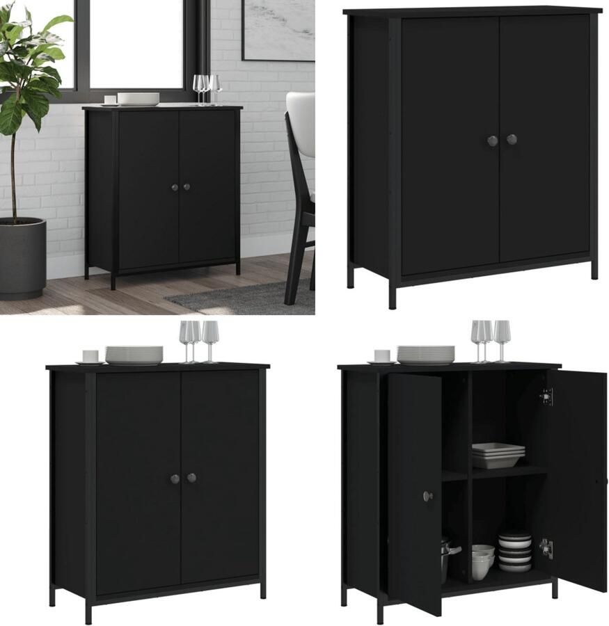VidaXL Dressoir 70x30x80 cm bewerkt hout zwart Dressoir Dressoirs Opbergkast Wandkast