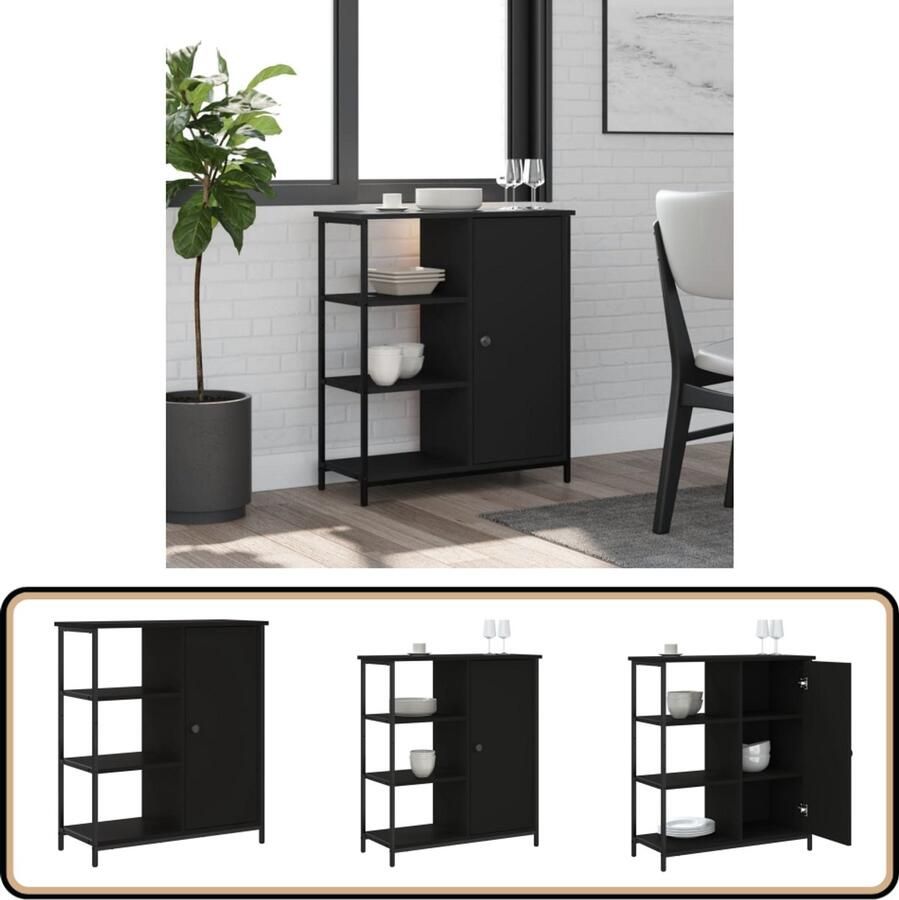 VidaXL Dressoir Zwart 70x30x80 cm Bewerkt Hout Dressoir Zwarte Kast Houten Dressoir Opbergkast Salontafel - Foto 4