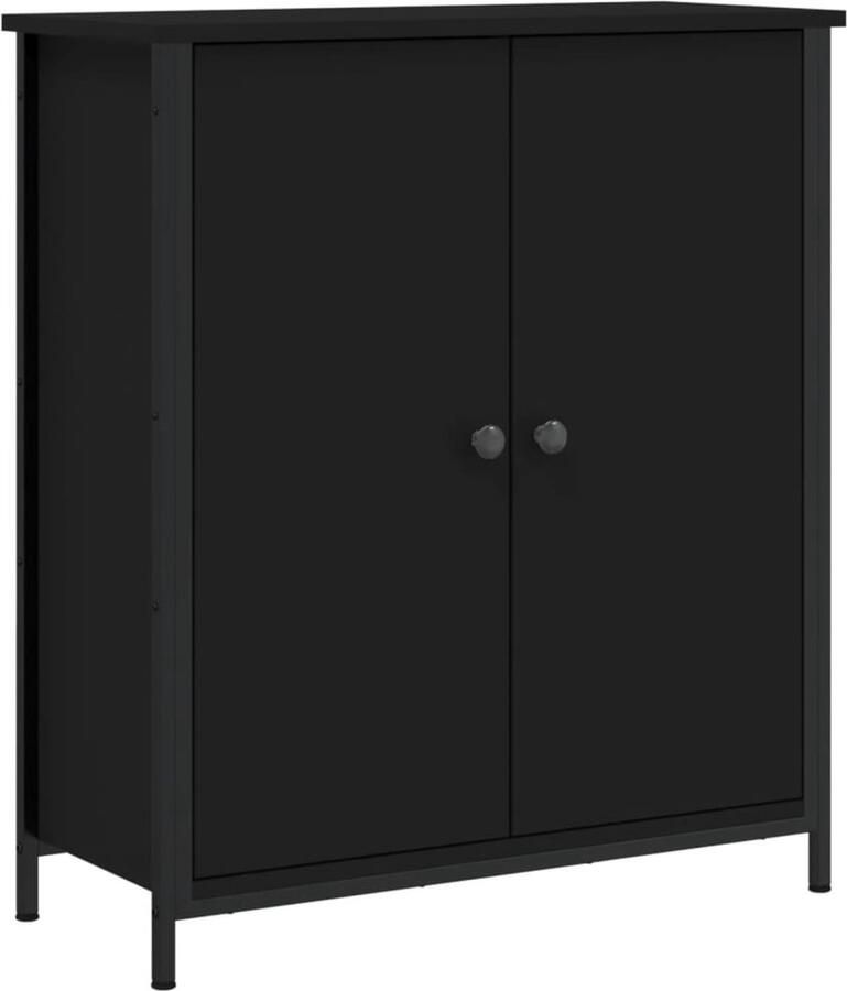 The Living Store Dressoir 70x30x80 cm bewerkt hout zwart Dressoir Zwarte Kast Houten Dressoir Opbergkast Salontafel - Foto 2