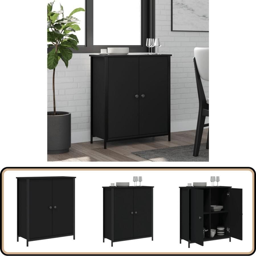 The Living Store Dressoir 70x30x80 cm bewerkt hout zwart Dressoir Zwarte Kast Houten Dressoir Opbergkast Salontafel