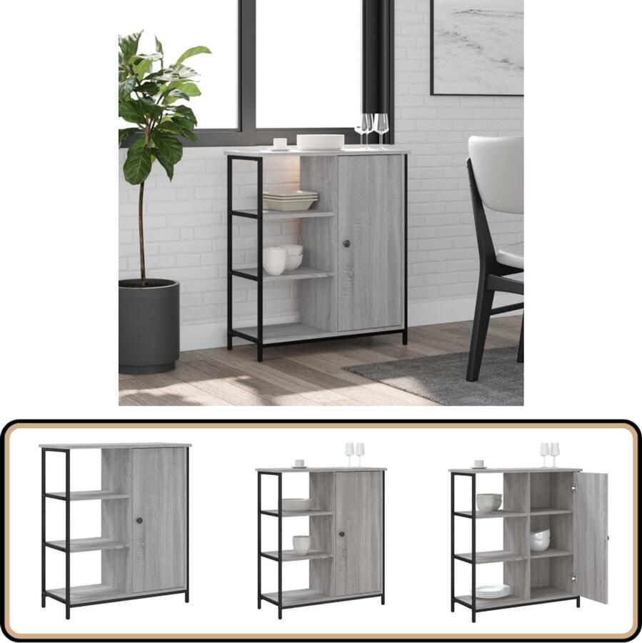 VidaXL Dressoir 70x30x80 cm Grijs Sonoma Eiken Dressoir Bijzetkast Opbergkast Houten Kast Grijze Kast - Foto 2