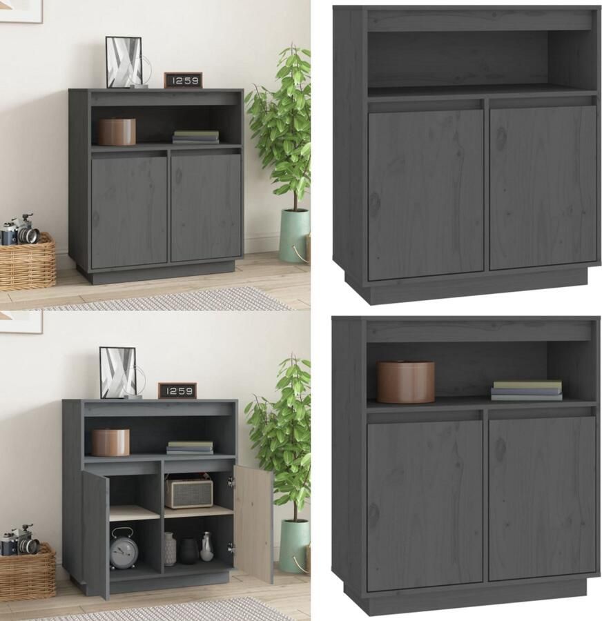 VidaXL Dressoir 70x34x80 cm massief grenenhout grijs Dressoir Dressoirs Kast Wandkast