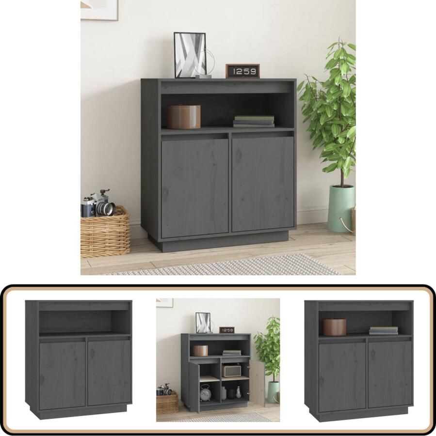 VidaXL Dressoir 70x34x80 cm Massief Grenenhout Grijs Dressoir Grijze Dressoirs Houten Dressoir Vintage Dressoir Salontafel - Foto 2