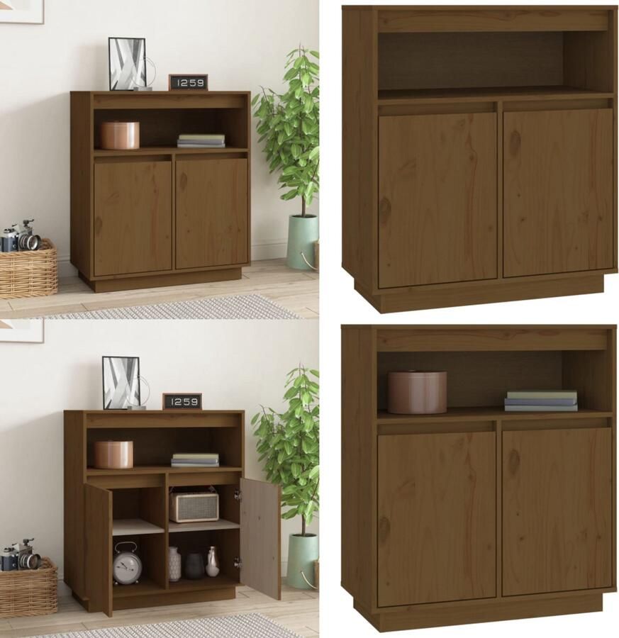 VidaXL Dressoir 70x34x80 cm massief grenenhout honingbruin Dressoir Dressoirs Kast Wandkast