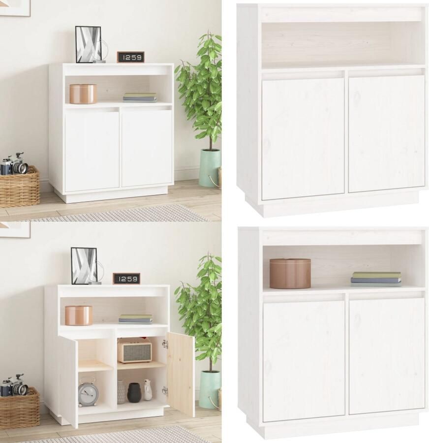 VidaXL Dressoir 70x34x80 cm massief grenenhout wit Dressoir Dressoirs Kast Wandkast