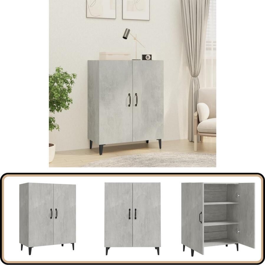 VidaXL Dressoir 70x34x90 cm Betongrijs Hout Dressoir Buffetkast Houten Kast Grijze Kast Vintage Kast