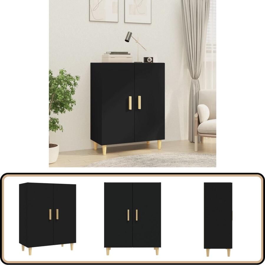 VidaXL Dressoir Zwart 70x34x90 cm Bewerkte hout Dressoir Buffetkast Houten Kast Zwarte Kast Salontafel