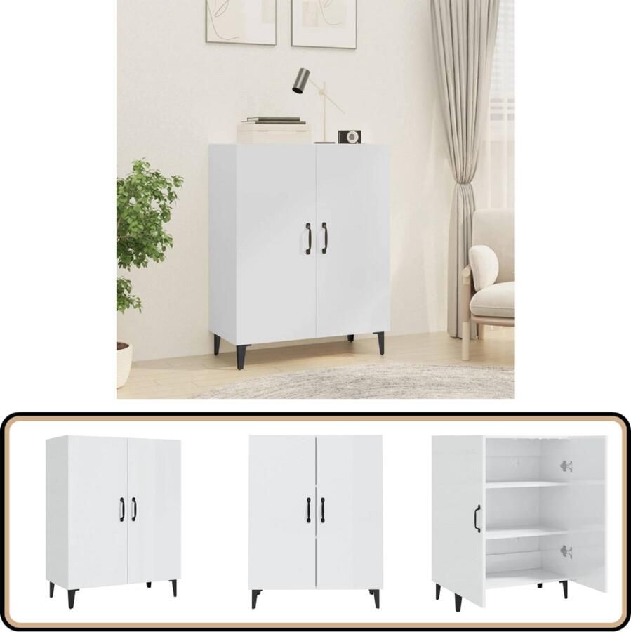 VidaXL Dressoir 70x34x90 cm Hoogglans Wit Dressoir Bijzettafel Hoogglans Wit Houten Dressoir Vintage Dressoir - Foto 2