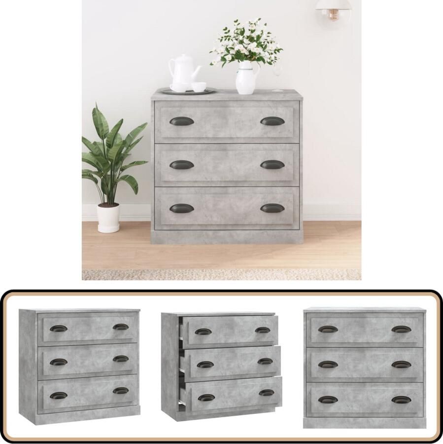 The Living Store Dressoir 70x35 5x67 5 cm bewerkt hout betongrijs Dressoir Kast Houten Dressoir Grijze Dressoir Vintage Dressoir
