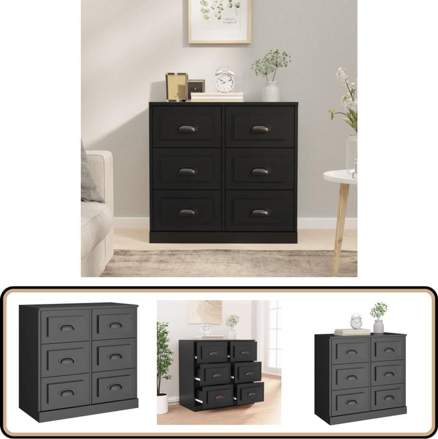 VidaXL Dressoir Zwart Bewerkt Hout 70x35 5x67 5 cm Dressoir Houten Dressoir Black Dresser Vintage Dressoir Salontafel