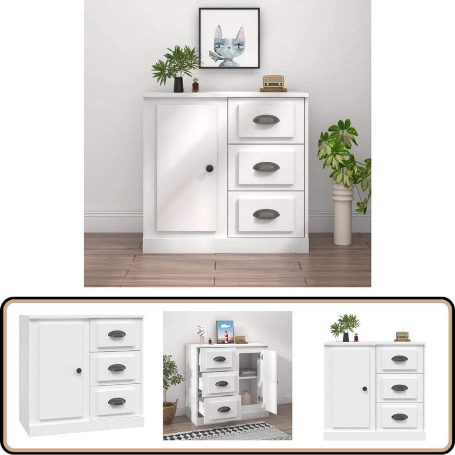 VidaXL Dressoir 70x35 5x67 5 cm Bewerkt hout Wit Dressoir Houten Dressoir Witte Dressoir Vintage Dressoir Salontafel - Foto 2