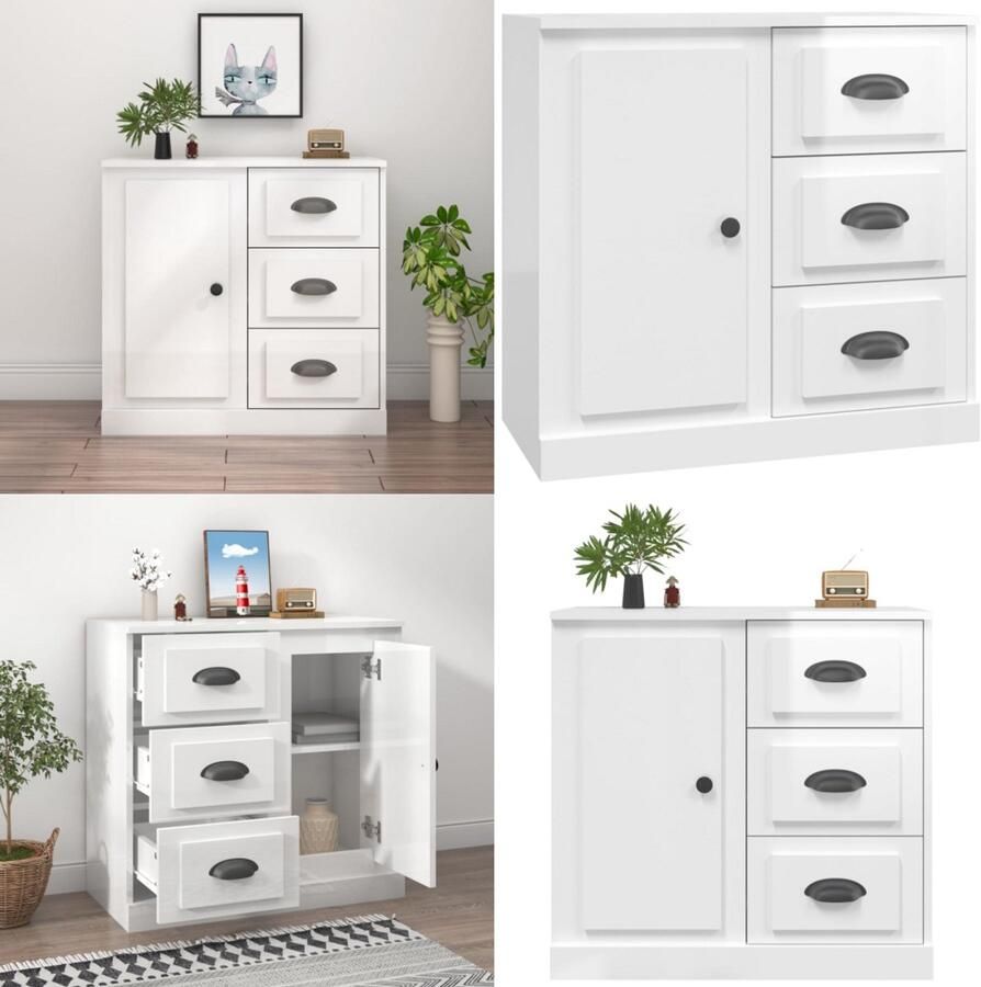 VidaXL Dressoir 70x35x67-5 cm bewerkt hout hoogglans wit Dressoir Dressoirs Kast Wandkast