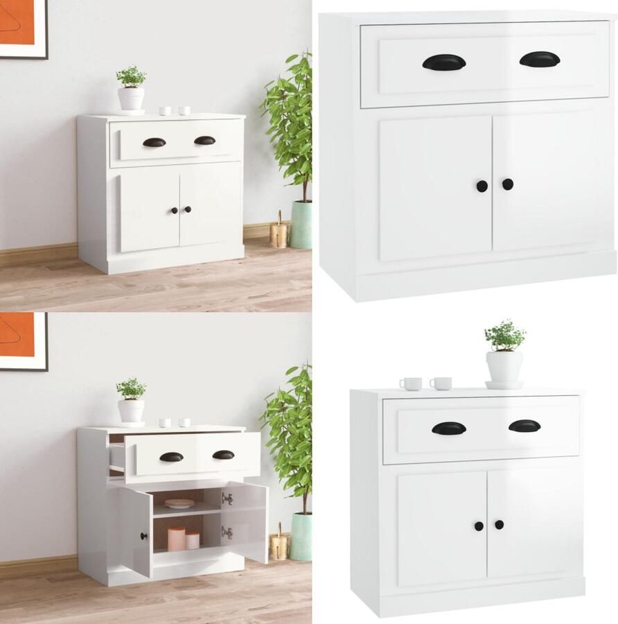 VidaXL Dressoir 70x35x67-5 cm bewerkt hout hoogglans wit Dressoir Dressoirs Kast Wandkast - Foto 2