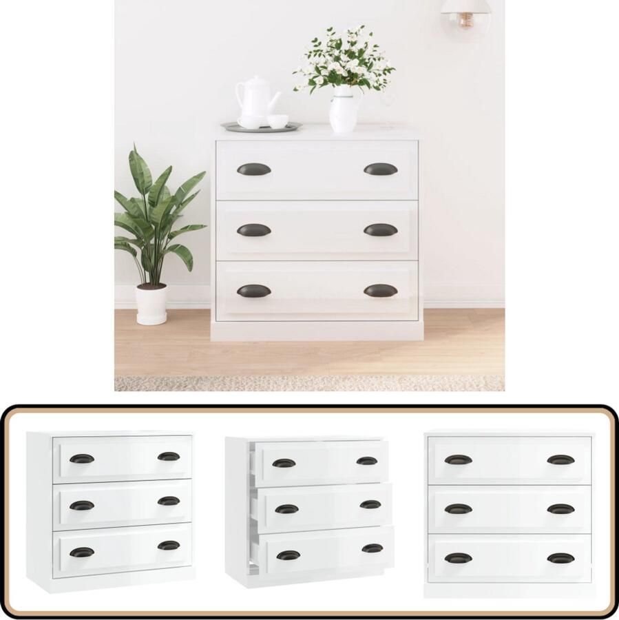 VidaXL Dressoir Hoogglans Wit 70x35x67 5 cm Dressoir Bijzetkast Kast Houten Dressoir Witte Dressoir