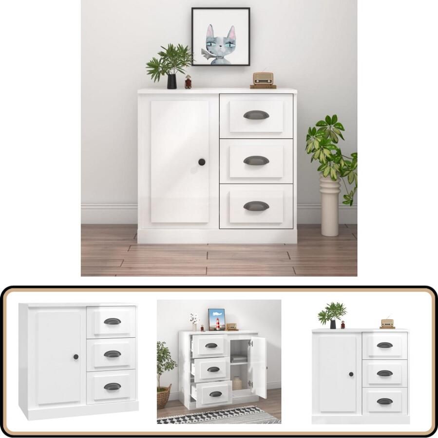 VidaXL Dressoir 70x35x67 5 cm Hoogglans Wit Dressoir Bijzettafel Kast Witte Kast Houten Dressoir - Foto 2
