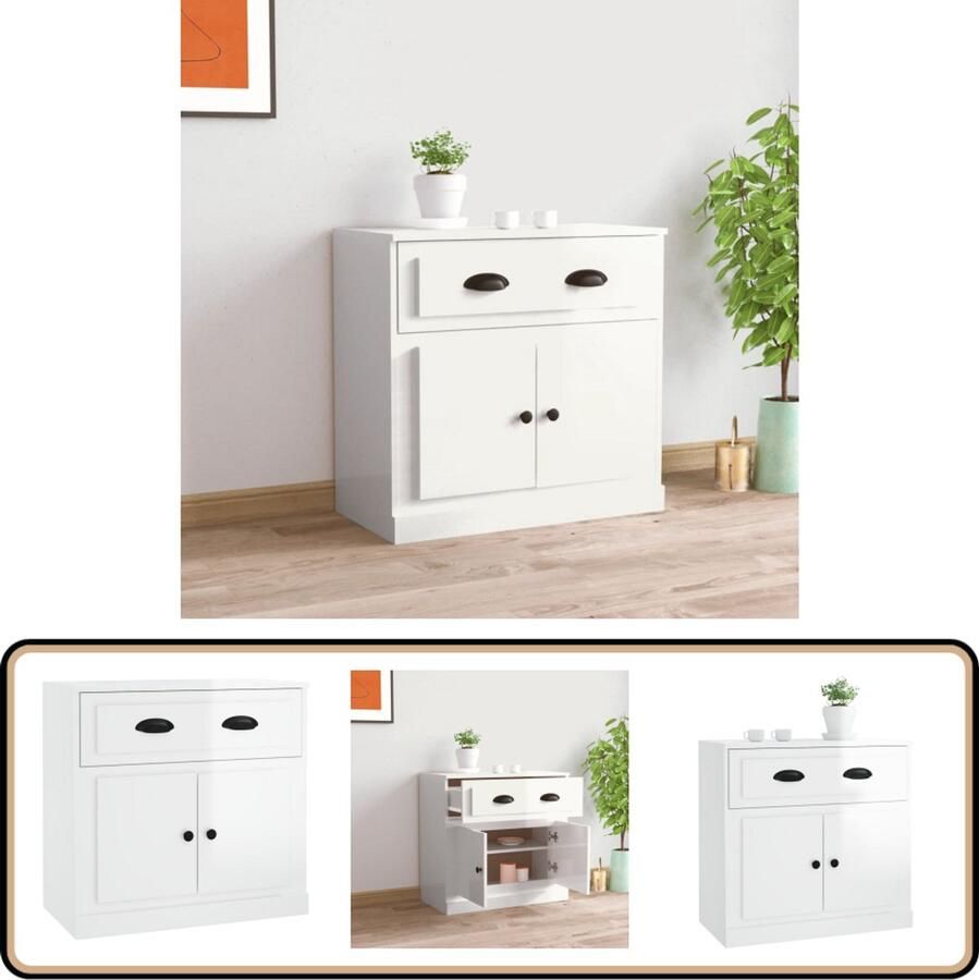 VidaXL Dressoir 70x35x67 5 cm Hoogglans Wit Dressoir Klassiek Meubel Witte Dressoirs Houten Dressoir Opbergmeubels - Foto 2