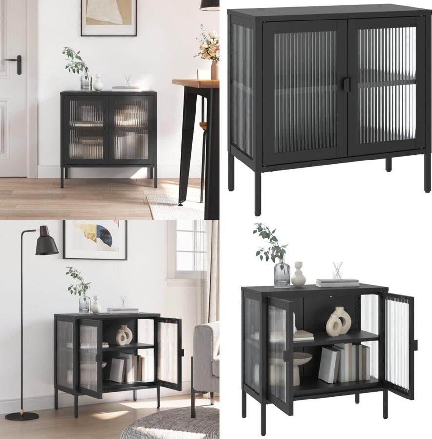 VidaXL Dressoir 70x35x70 cm glas en staal zwart Dressoir Dressoirs Kast Wandkast