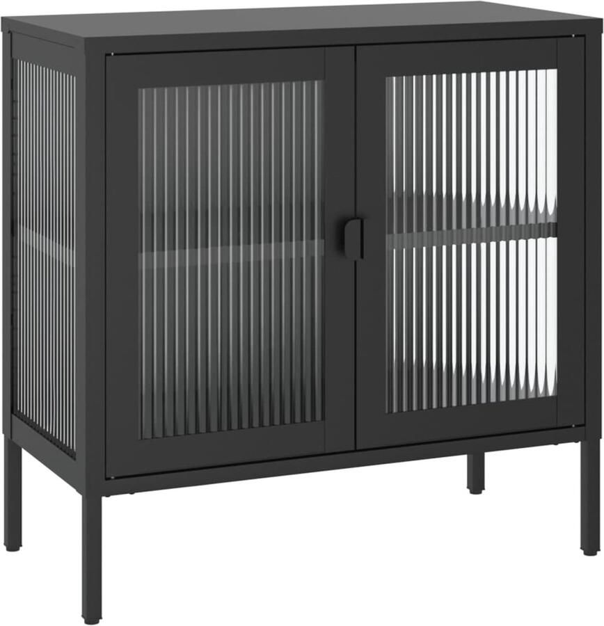 VidaXL -Dressoir-70x35x70-cm-glas-en-staal-zwart - Foto 3